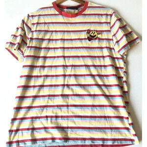 Vintage Pac-man T-Shirt Embroidered Crew Short Sleeve Blue Yellow Large Retro